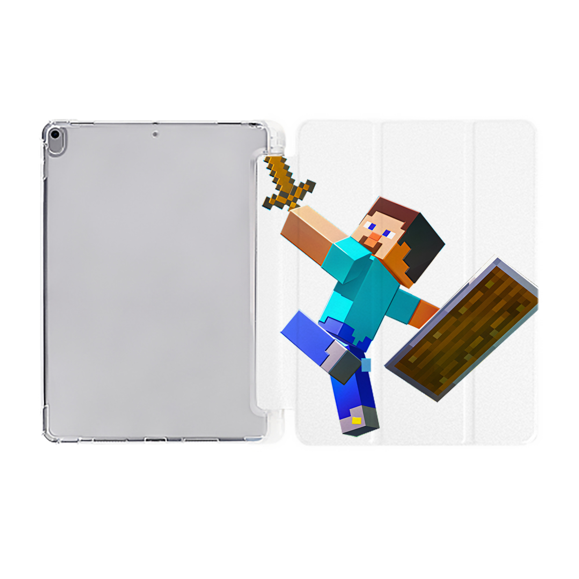 （画像用） マインクラフト ブロックの世界 Minecraft MC Block world IPad ケース ペン収納付き 三つ折りスタンド PUレザー×シリコン 対応機種9.5/10.5/10.9インチ